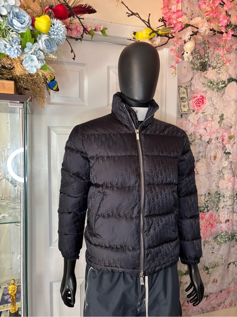 Dior Black Quilted Monogram Puffer Navy blue Jacket